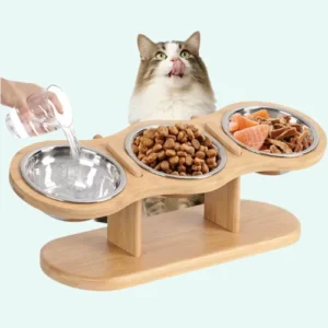 Gamelle Surélevée pour Chat en Bois